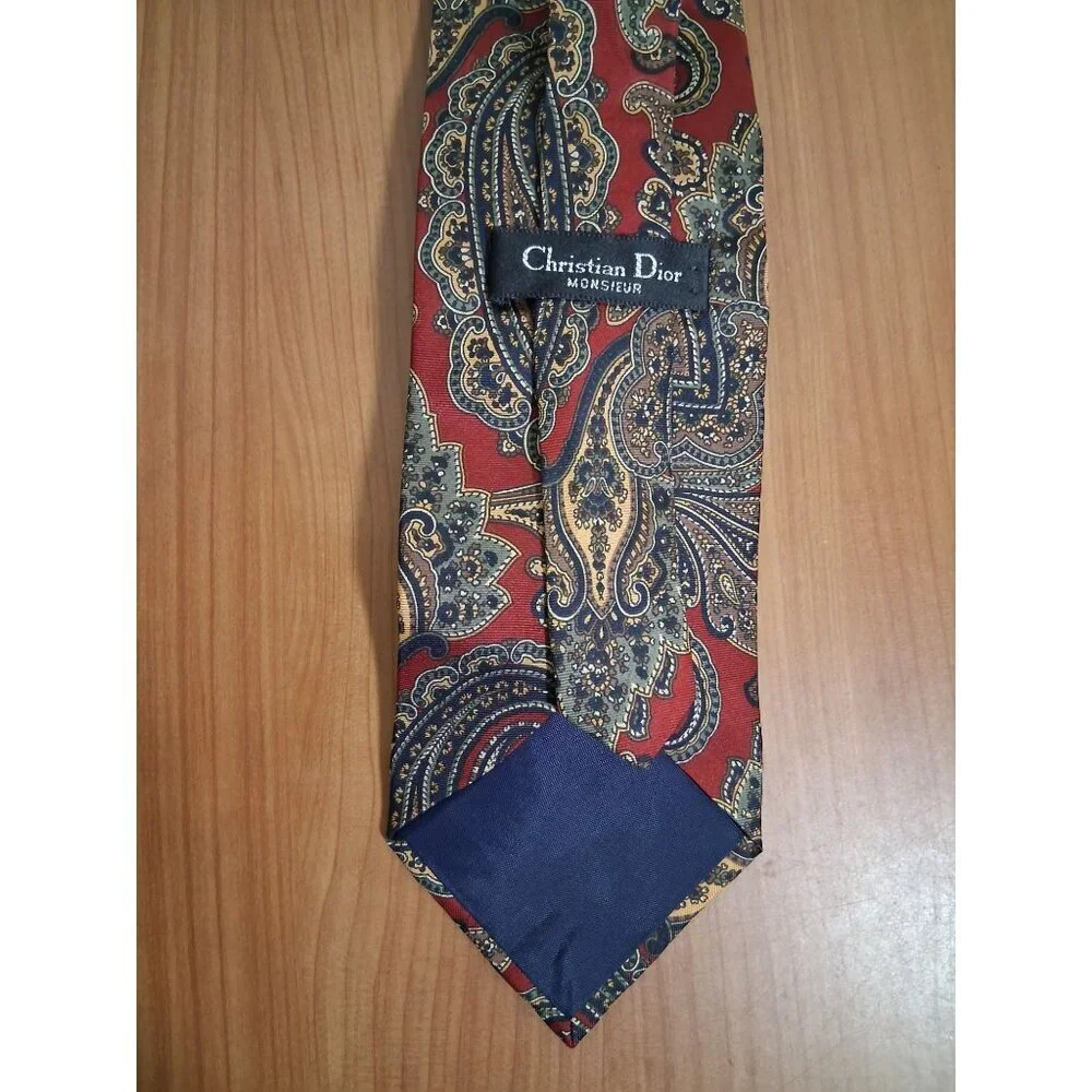 Christian Dior Monsieur Tie Paisley Print Silk Italy Business Casual Men's Red